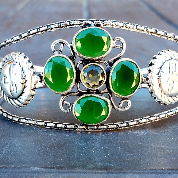New Emerald & Citrine 925 Silver Sun Cuff Bracelet. - Picture 4 of 15